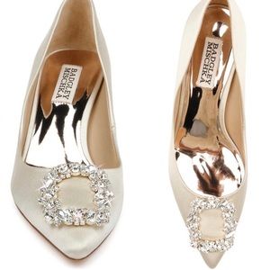 Badgley Mischka Ivory Satin Carrie Crystal Pumps